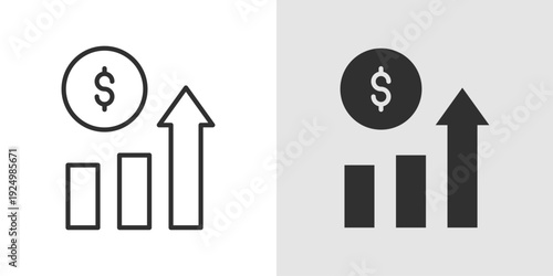 ROI Icon representing return on investment, financial performance, and business growth analysis. Stroke, filled, and colored vector illustration.