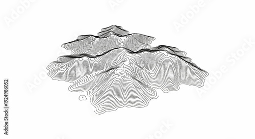 Topographic contour map illustrating undulating terrain and peaks with distinct elevation lines