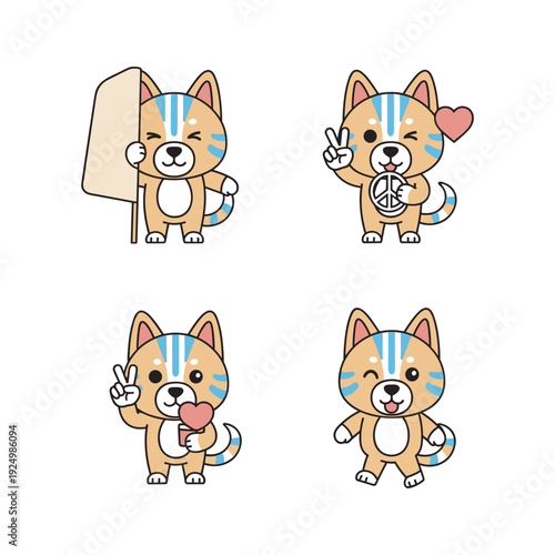 Cute cartoon Shiba Inu dog characters showing emotions and gestures