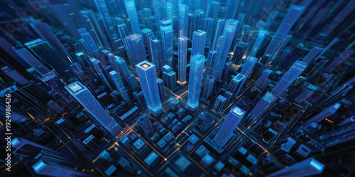 An abstract blue digital background featuring fiber optic light spots reflects a high-tech network connection for internet data communication and server hardware design