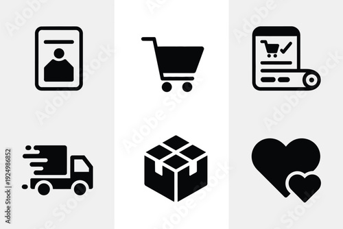 Essential icons representing various e-commerce and delivery functions isolated on white background, Vector, illustration