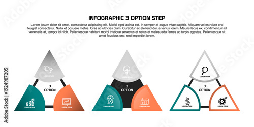 Venn diagram infographic set chart template for business 3 color parts options, presentation with venn diagram elements vector illustration. vector editable