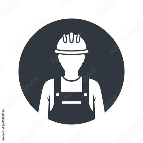 Construction worker wearing a hard hat and overalls in a circle icon