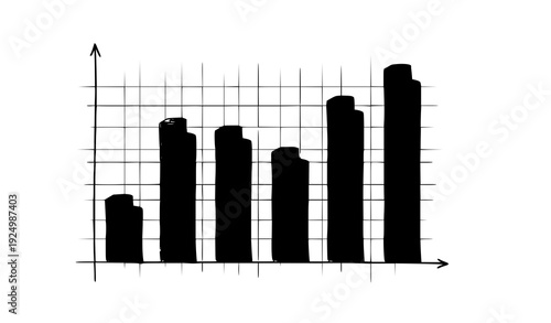Creative hand-drawn bar graph vector with coordinate net on white background for modern infographics