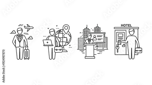 Business traveler on the go airport trip business trip planning hotel checkin process