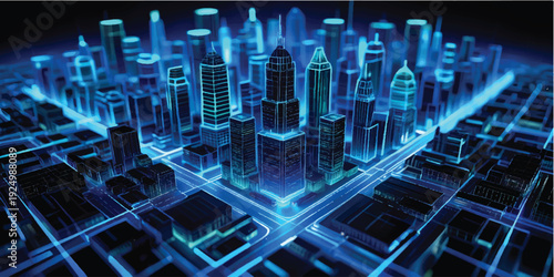 Abstract blue technology background featuring futuristic fiber optics with glowing light spots and digital data lines for a modern business internet network communication concept