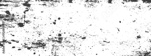 Abstract black and white grunge texture overlay with distressed rough surface, paint splatters, and scratches for retro designs