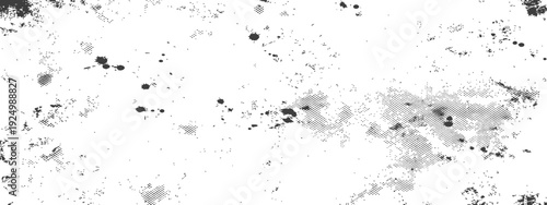 Black and White Grunge Halftone Texture with Ink Splatters