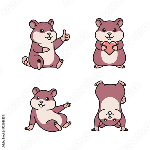 Cute cartoon hamster characters showing emotions on white background