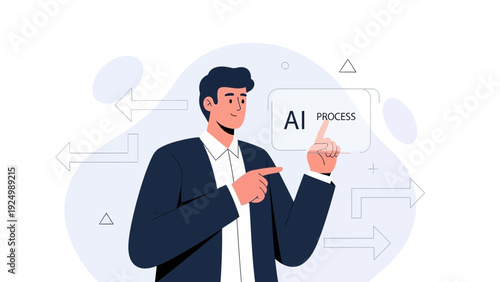 Businessman interacting with AI process interface, technology concept