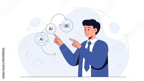 Businessman interacting with AI technology network, artificial intelligence concept