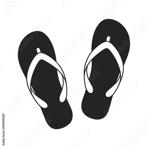 Black flip-flops with white straps displayed side by side on a plain background isolated on white background, Vector, illustration