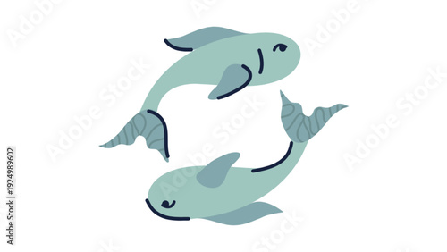 Two fish swimming in circle pisces zodiac sign illustration
