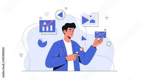 Man Analyzing Data Charts and Graphs in Modern Business Concept