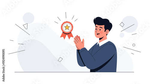 Man Applauding for Award Ribbon, Recognition and Success Concept