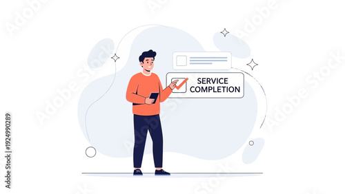 Man checking off service completion on digital device