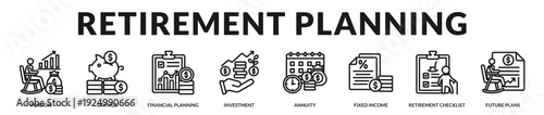 Strategic retirement planning concept focused on financial security, structured income, and long term wealth preservation. in Lineal Icon Style