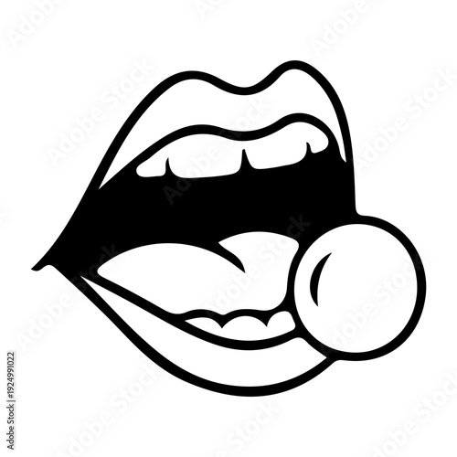 Open Mouth Chewing Bubble Gum