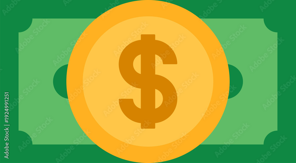 Obraz premium Modern finance and banking money symbol vector illustration. Financial money icon transparent PNG. Dollar coin and note clipart. Dollar sign and money concepts.