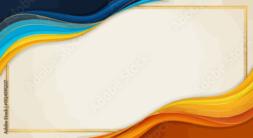 Cream background certificate frame with blueyellow upper and orangebrown lower wavy borders