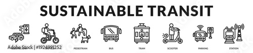 Sustainable transit theme emphasizing eco conscious mobility and modern urban transportation planning. in Lineal Icon Style