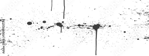 Abstract black ink splatter grunge texture with drip effect on white background design element
