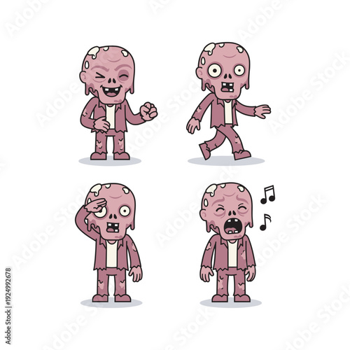 Zombie character dancing to music in various poses with copy space