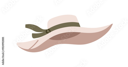Summer hat. Beach headwear with ribbon band, bow. Women head wear, accessory ...
