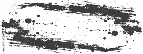 Grunge Ink Brush Stroke and Splatter Texture Black and White Background Element
