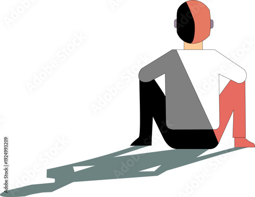Man sitting alone with long shadow, for mental health awareness and burnout concept.