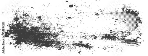 Grayscale Grunge Texture Overlay with Ink Splatters and Halftone Dots