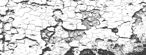 Grunge Black and White Cracked Paint and Wall Texture Distressed Surface Background Vector Graphic