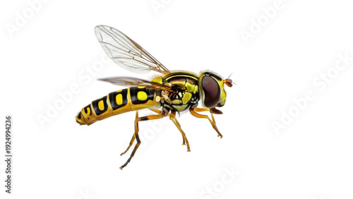 Tableau sur toile Isolated Hoverfly, a fly that mimics a bee or wasp, with yellow and black stripe