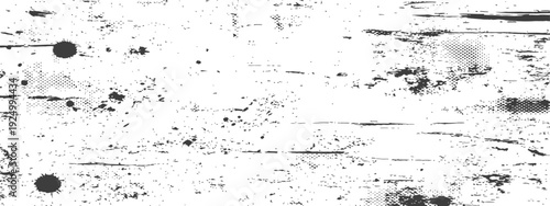 Distressed Grunge Texture with Ink Splatters Halftone Dots and Scratches Black and White Abstract Background