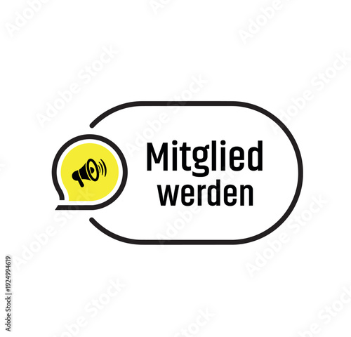 Mitglied werden text on white background. join now in German language.	