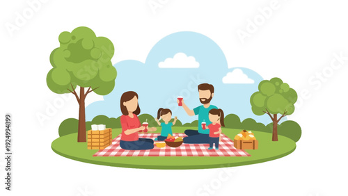 Happy Family Picnic Outdoors on a Sunny Day