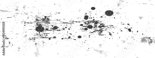 Black and White Grungy Texture with Ink Splatters and Halftone Dots