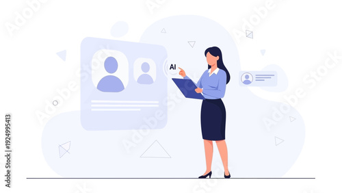 Businesswoman using AI for talent management and HR database