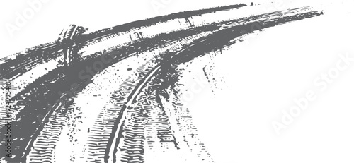 Grey tire tracks on white background grunge texture