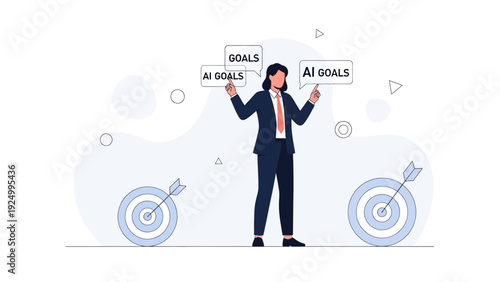 Businesswoman with AI Goals and Targets, Setting Objectives, Strategy, Success