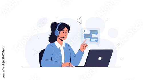 Customer Service Agent with AI Chatbot Support on Laptop