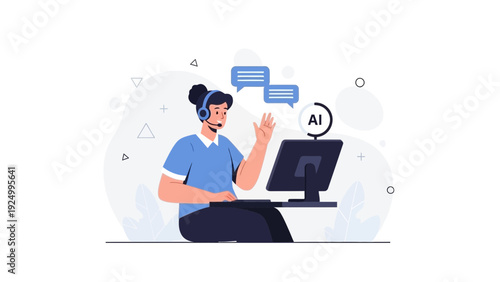 Customer Service AI Assistant Chatbot Helping Client Online