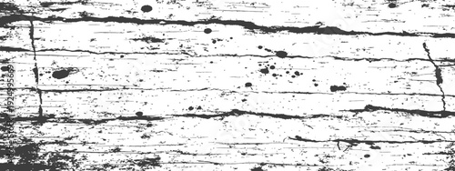 Black and white grunge wood texture background with distressed cracks and paint splatters