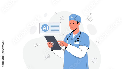 Doctor Using Tablet with AI Technology in Healthcare Concept