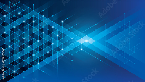 Abstract Digital Technology Futuristic Lines and Dots Triangle Background. Modern Geometric Blue triangles Lines background. Creative ideas for business presentations