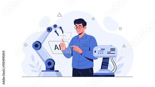 Engineer Controls Robotic Arm and AI Machine for Future Technology
