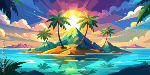 tropical beach with palm trees