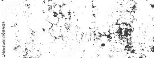Monochrome Distressed Grunge Texture Overlay Vector Black and White Grungy Background with Cracks and Scratches
