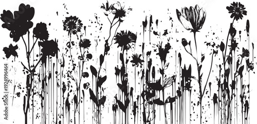 Black ink splatter silhouette floral arrangement flowers