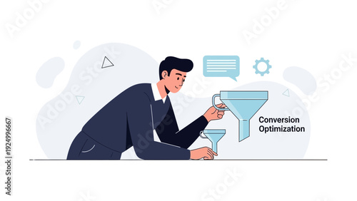 Man with Funnel for Conversion Optimization, Digital Marketing Strategy